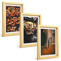 BILDER SET 3er Set - 20x30 cm Goldrahmen - Vintage Blumen Wein Geige - Goldfarben, Kunststoff (20/30cm) - TULUP