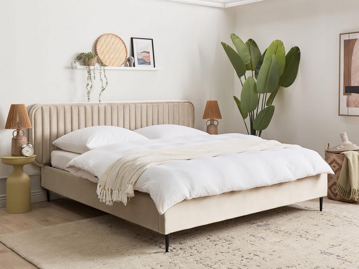 BETT mit Lattenrost 180/200 cm Taupe Brin - Taupe/Schwarz, Textil (180/200cm) - Beliani