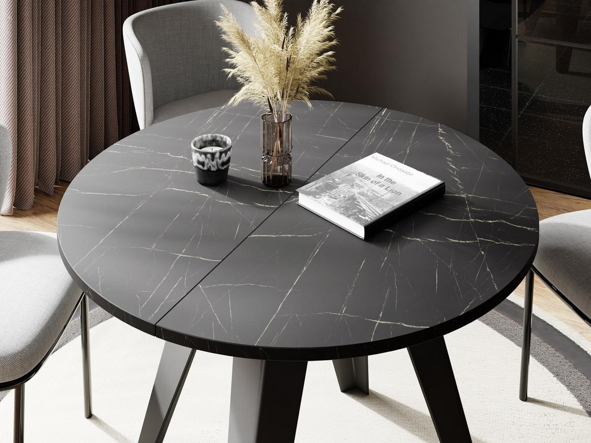 ESSTISCH Glory runder ausziehbarer, Marmor Schwarz 100-140/100/76 cm - Anthrazit/Schwarz, Holzwerkstoff/Metall (100/140/76cm) - WFL GROUP