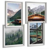 BILDER SET 4er Set - 50x50 cm & 40x60 cm Silberner Rahmen - Hütten am Bergsee Łódź - Silberfarben, Kunststoff (50/50cm) - TULUP
