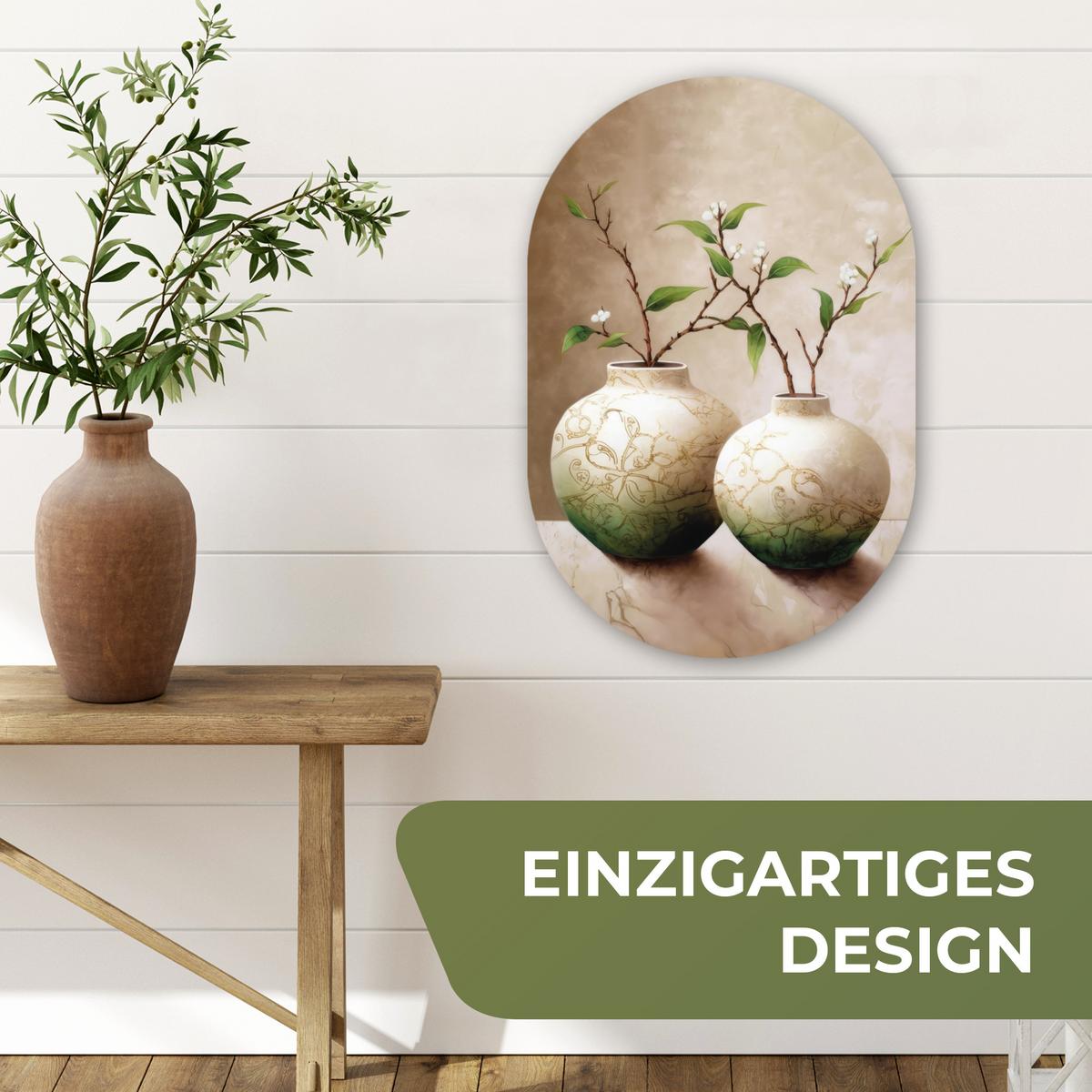 WANDBILD Blumen - Vase - Weiß - Botanisch - Beige Deko Wohnzimmer 40x60 cm - Ecru, Kunststoff (40/60cm) - MuchoWow