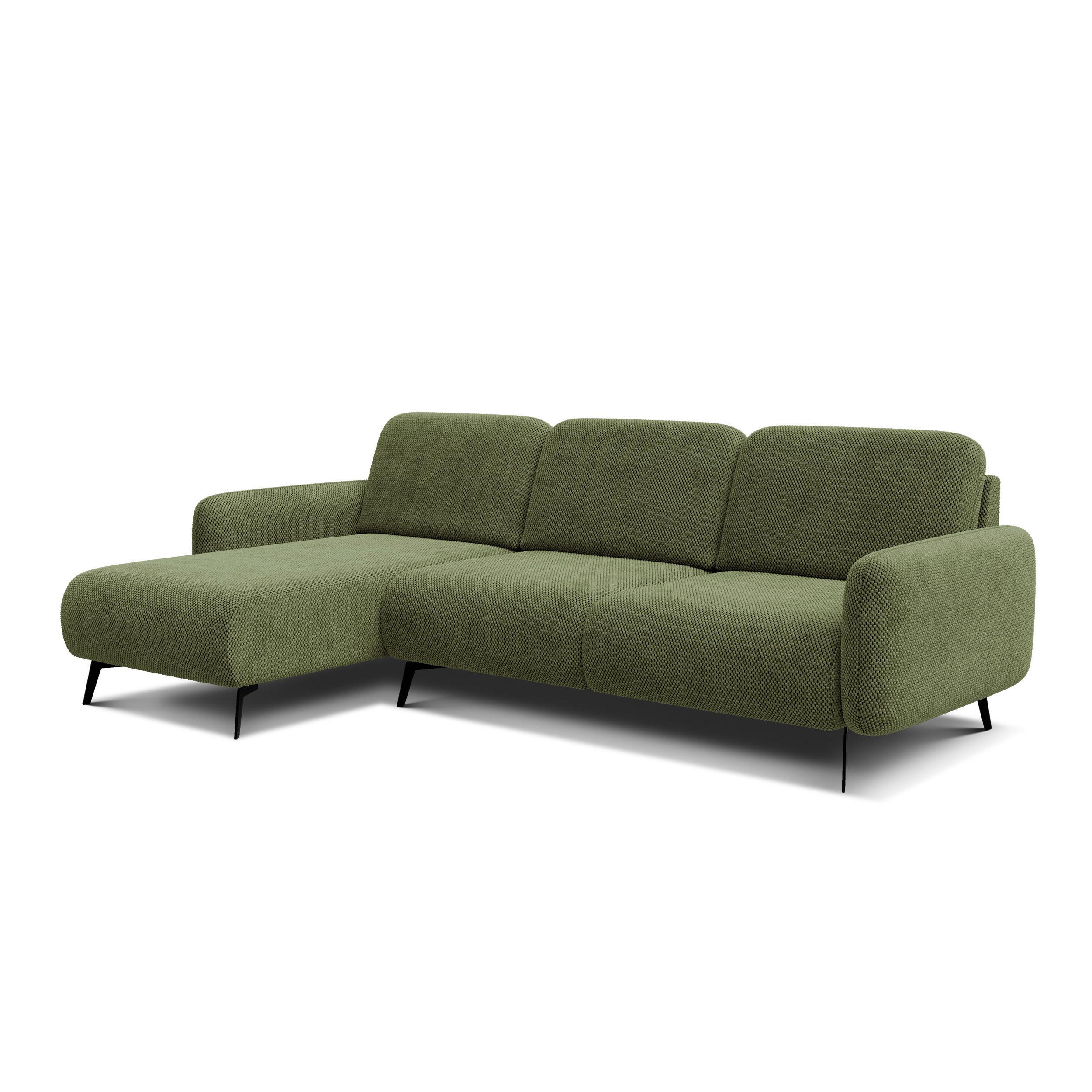 ECKSOFA FEBE 4-Sitzer links, olivgrün - Schwarz/Olivgrün, Holz/Textil (264/157cm) - Wozimo