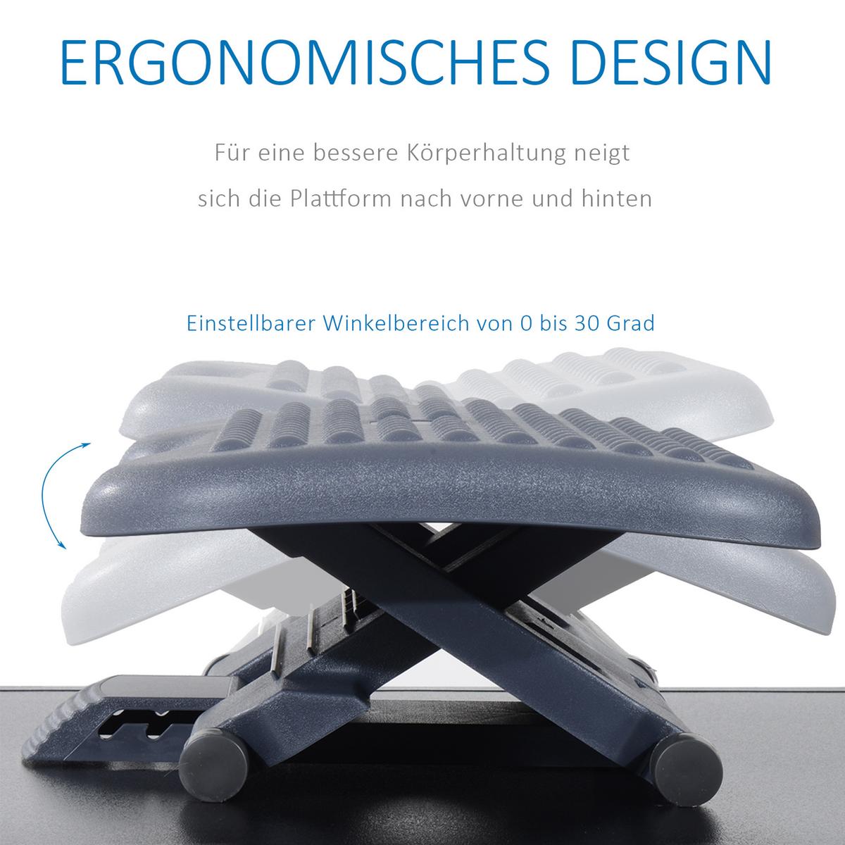 ERGONOMISCH Fußstütze Fußablage Fuß Stütze Relax Büro Neigung Höhe verstellbar - Dunkelgrau, Kunststoff (35/17/46cm) - HOMCOM