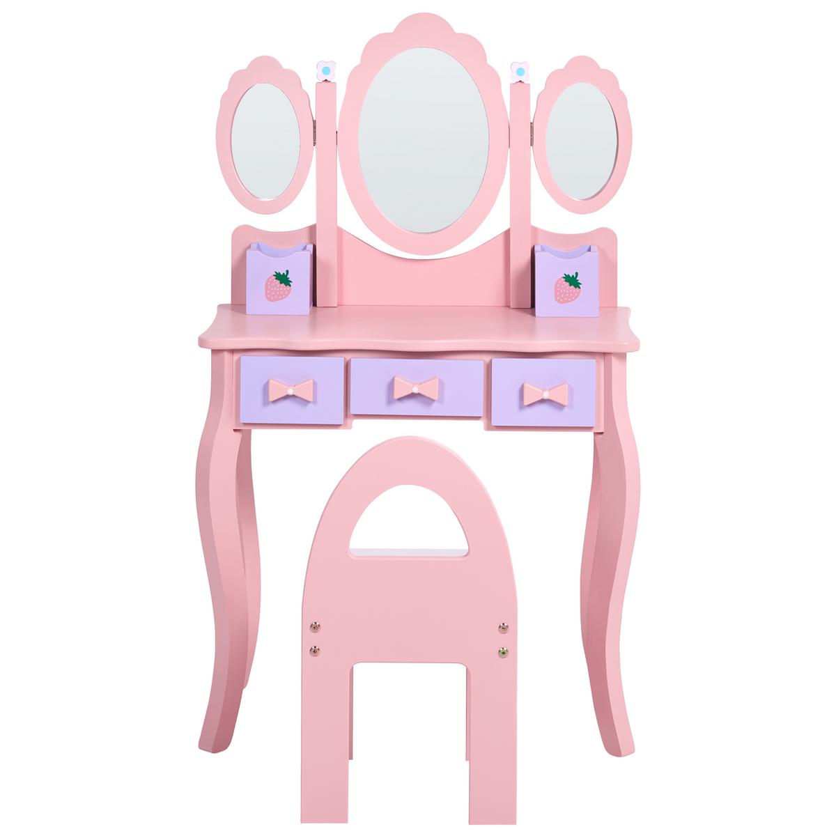 KINDERSCHMINKTISCH mit Stuhl Rosa Rosabelle - Pink, Holz/Holzwerkstoff (60/98/29cm) - Beliani