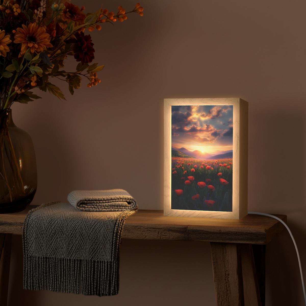 TISCHLEUCHTE Landschaft - Sonnenuntergang - Blumenfeld 20x30 cm - Dunkelblau, Holzwerkstoff (8/20/30cm) - OnlyWow