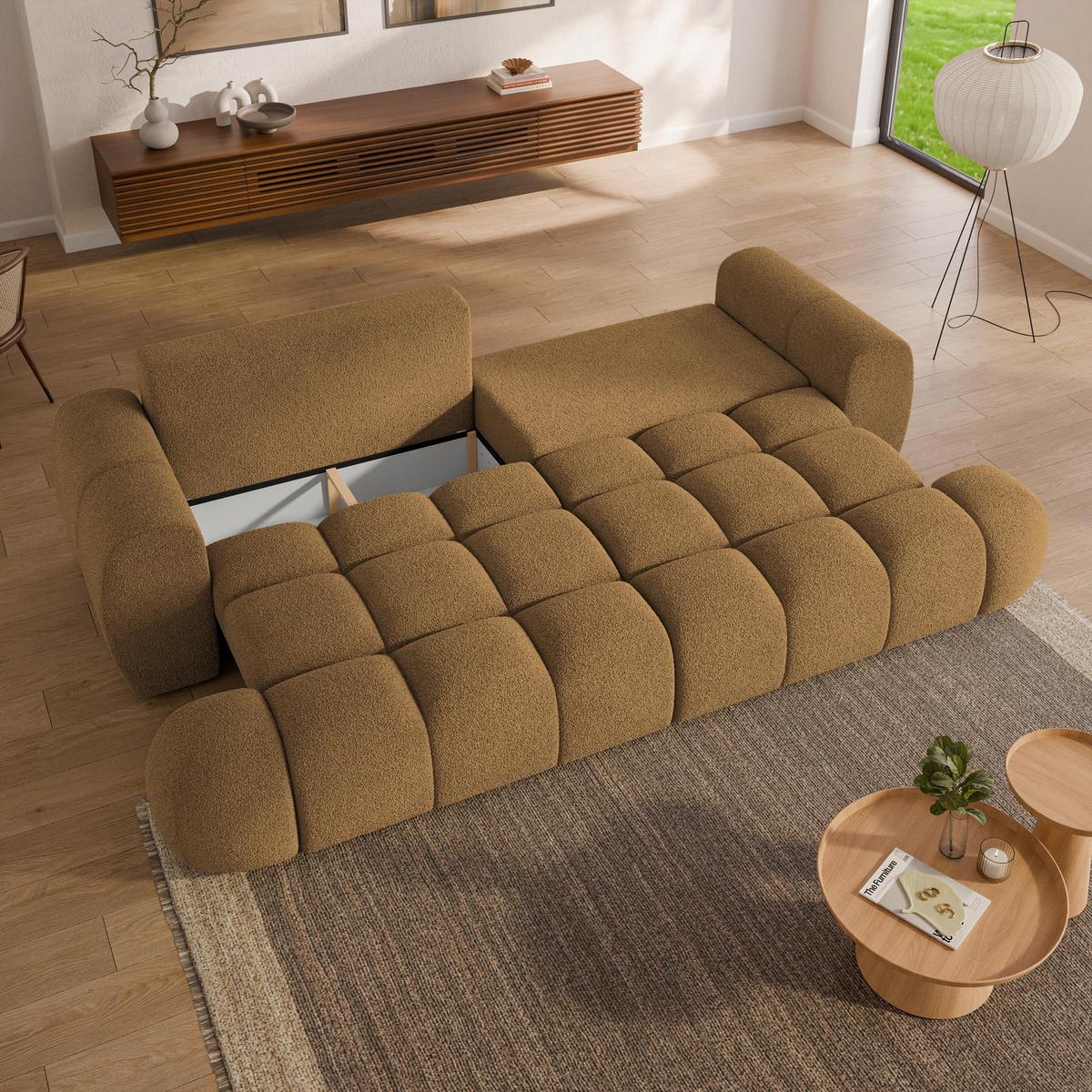 BETTSOFA DAFNE Orange Bucle-Stoff mit Schlaffunktion - Orange, Textil (300/88/113cm) - MASSENO