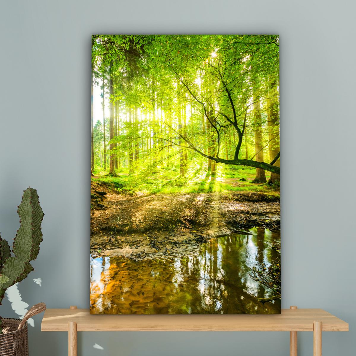 LEINWANDBILD Wald - Landschaft - Wasser - Bäume - Sonne - Grün - Natur Wanddeko 40x60 cm - Grün, Textil (40/60cm) - MuchoWow