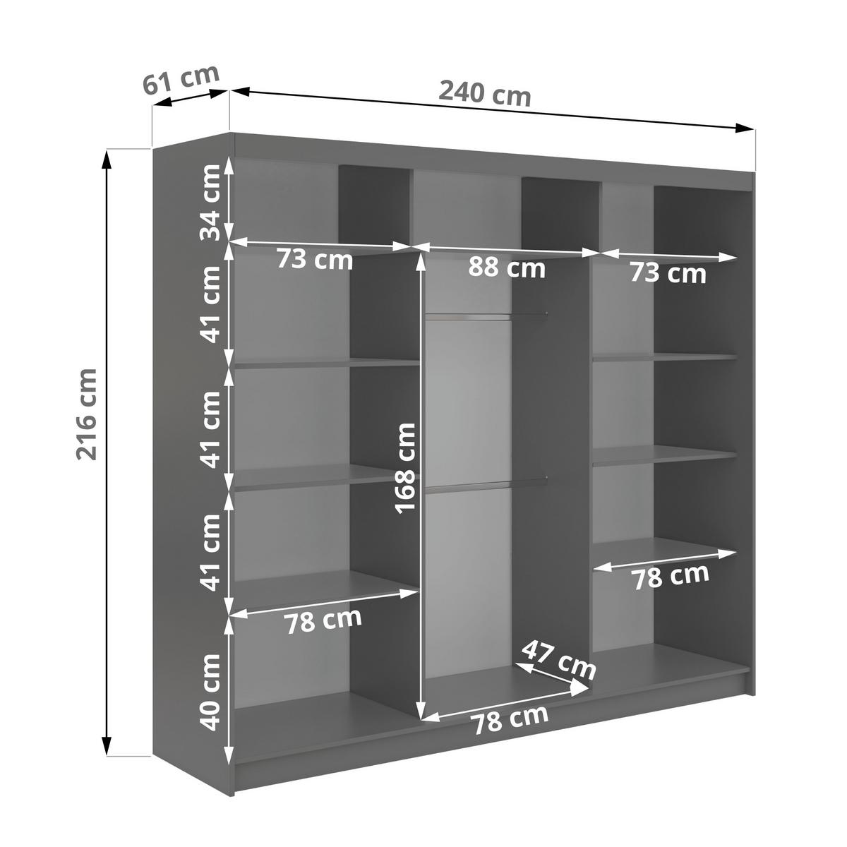 SCHWEBETÜRENSCHRANK mit Spiegel LAOS - 240 - Grau - Weiß Lamellen - Alufarben/Weiß, Holzwerkstoff/Metall (240/216/61cm) - MKS