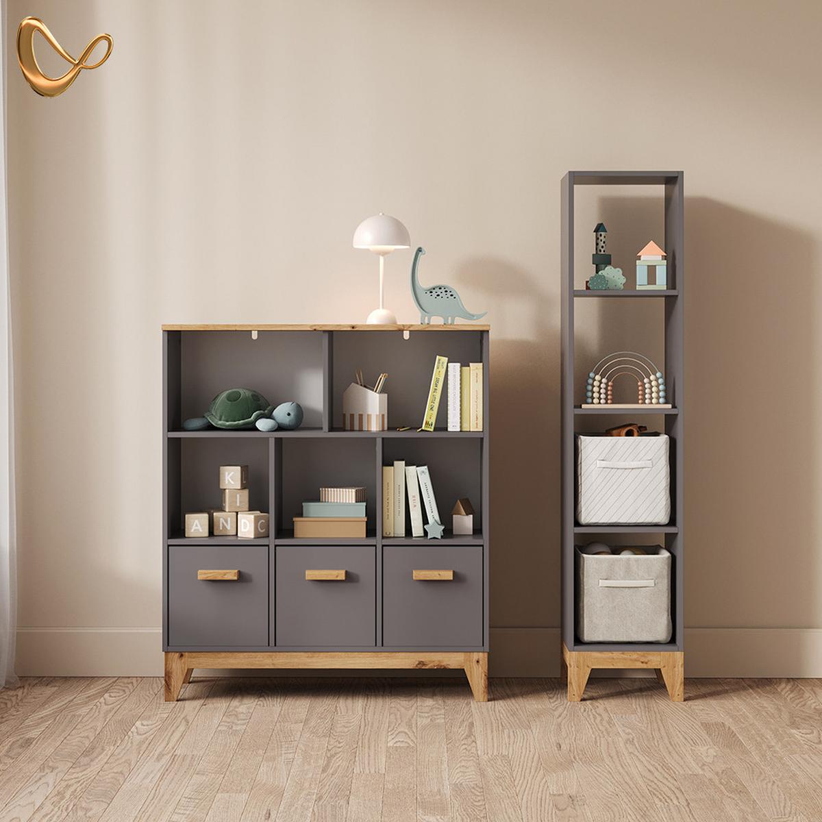 KINDERREGAL Mailo Grau/Artisan 98.4 x 113.4 cm - Eiche Artisan/Grau, Holzwerkstoff (98.4/113.4/32.6cm) - Livinity®