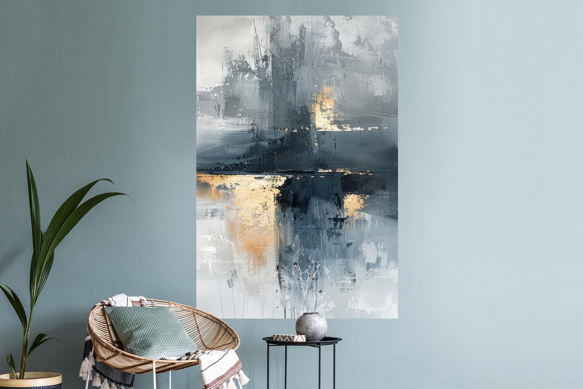 WANDTATTOO Kunst - Grau - Gold - Abstrakt Wandaufkleber 80x120 cm - Dunkelgrau, Kunststoff (80/120/0.1cm) - MuchoWow