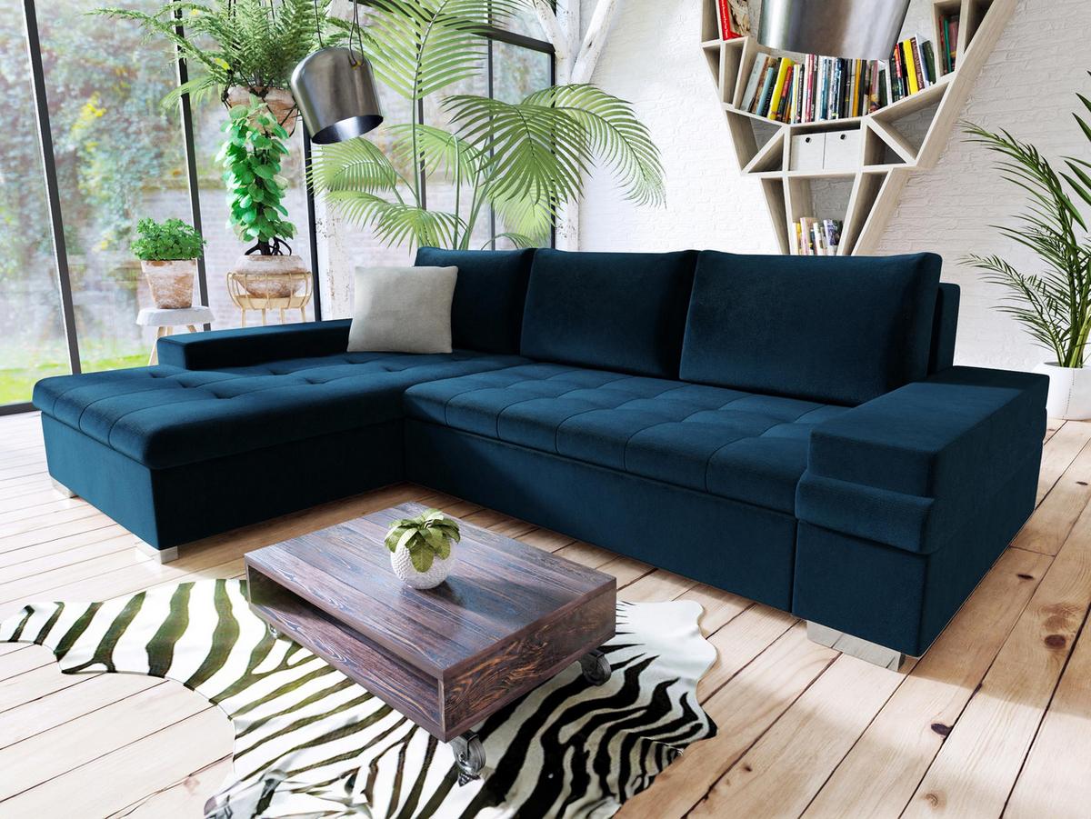 ECKSOFA Bangkok Mini - Silberfarben/Dunkelblau, Holz/Textil (274/182cm) - MIRJAN24