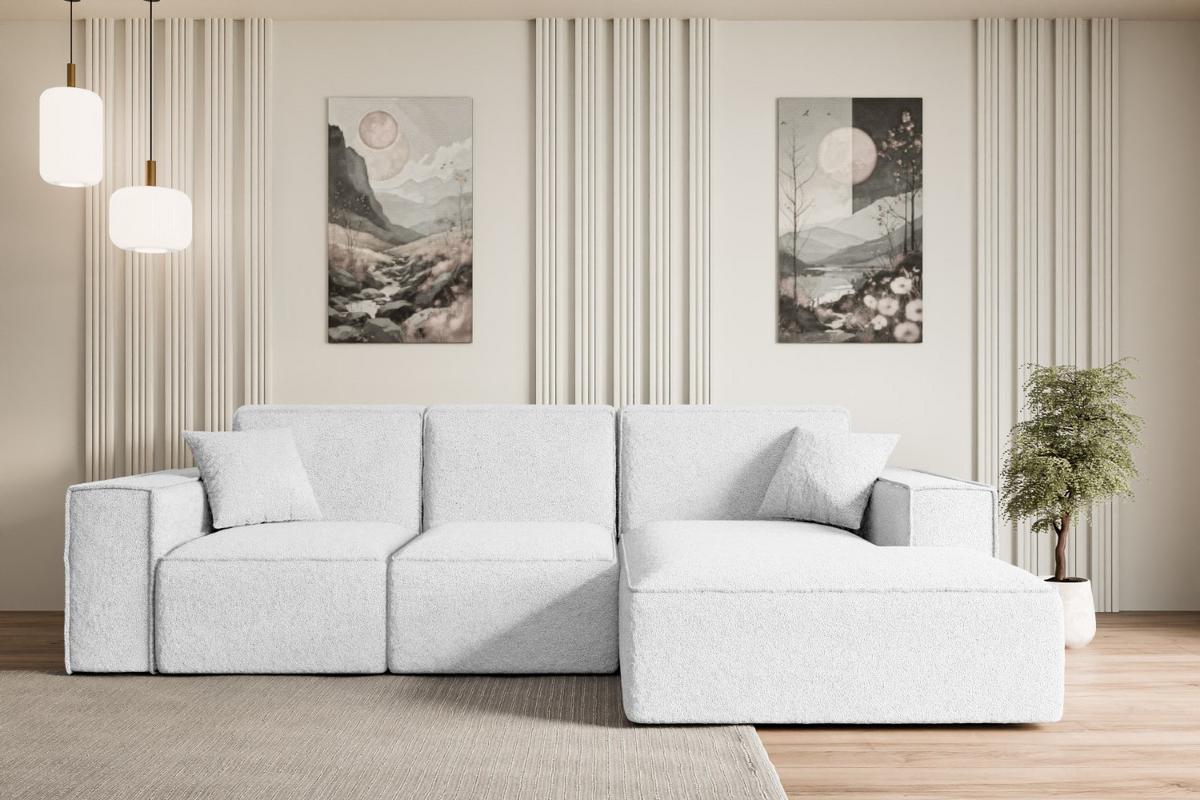 ECKSOFA Ottomane Rechts SERRA-L - 266x169x80 cm Weiß Bouclé - Schwarz/Weiß, Holzwerkstoff/Kunststoff (266/169cm) - ALTDECOR