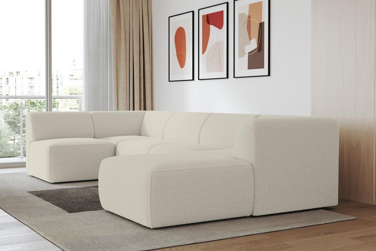 WOHNLANDSCHAFT Ottomane Rechts MOVO-L 345x180x78 cm Beige Bouclé - Hellbraun, Holzwerkstoff/Kunststoff (180/78/345cm) - ALTDECOR