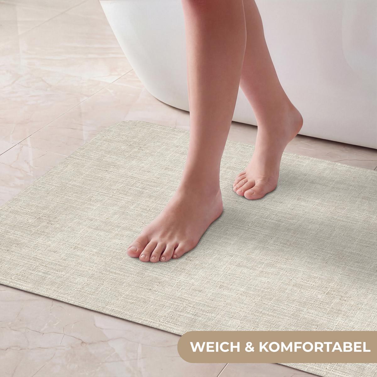 BADEMATTE Leinen - Textur - Beige 80x50 cm - Beige, Textil (80/50cm) - OnlyWow