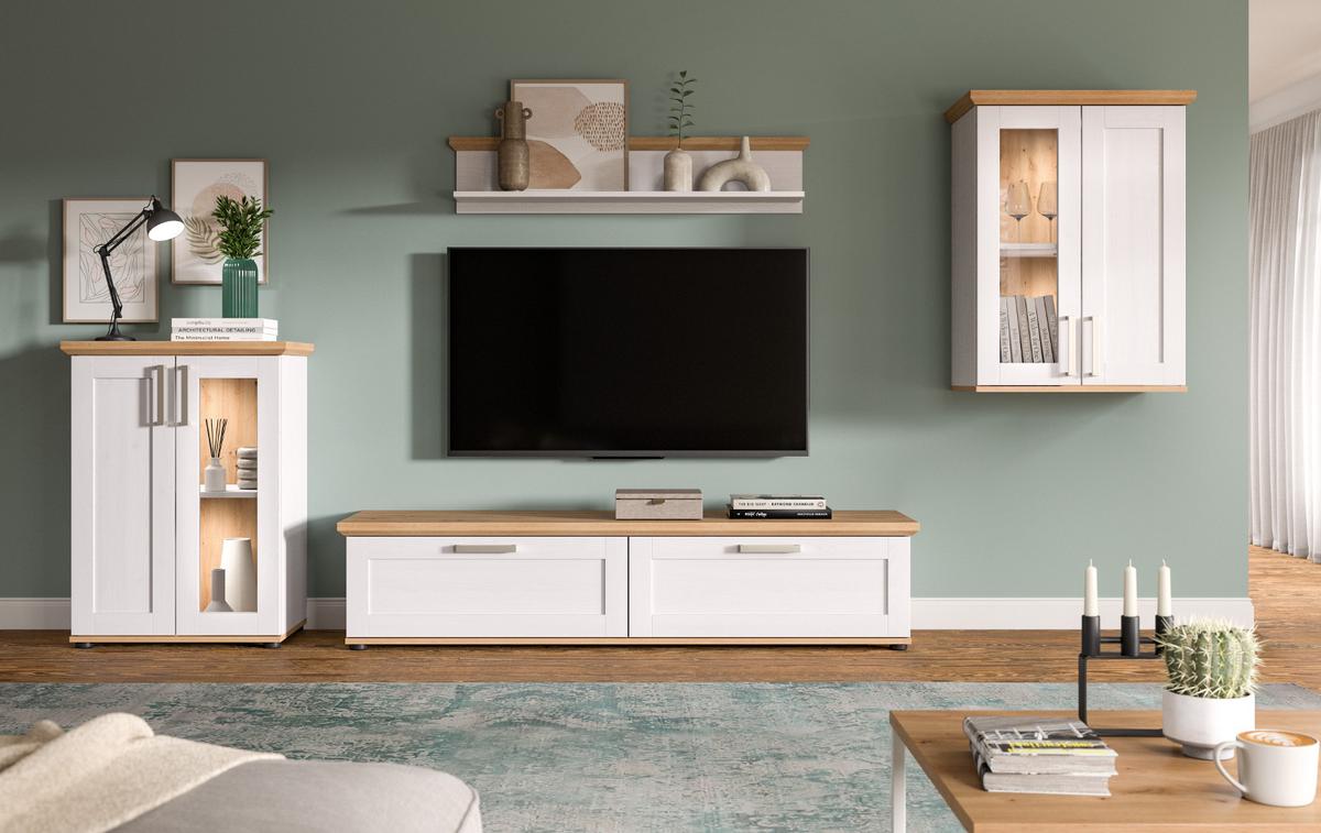 VITRINE weiß Lärche, Eiche Artisan 64 x 88 cm, Kommode im Landhaus-Stil - Silberfarben/Schwarz, Holzwerkstoff/Kunststoff (64/88/37cm) - Inn.Furn