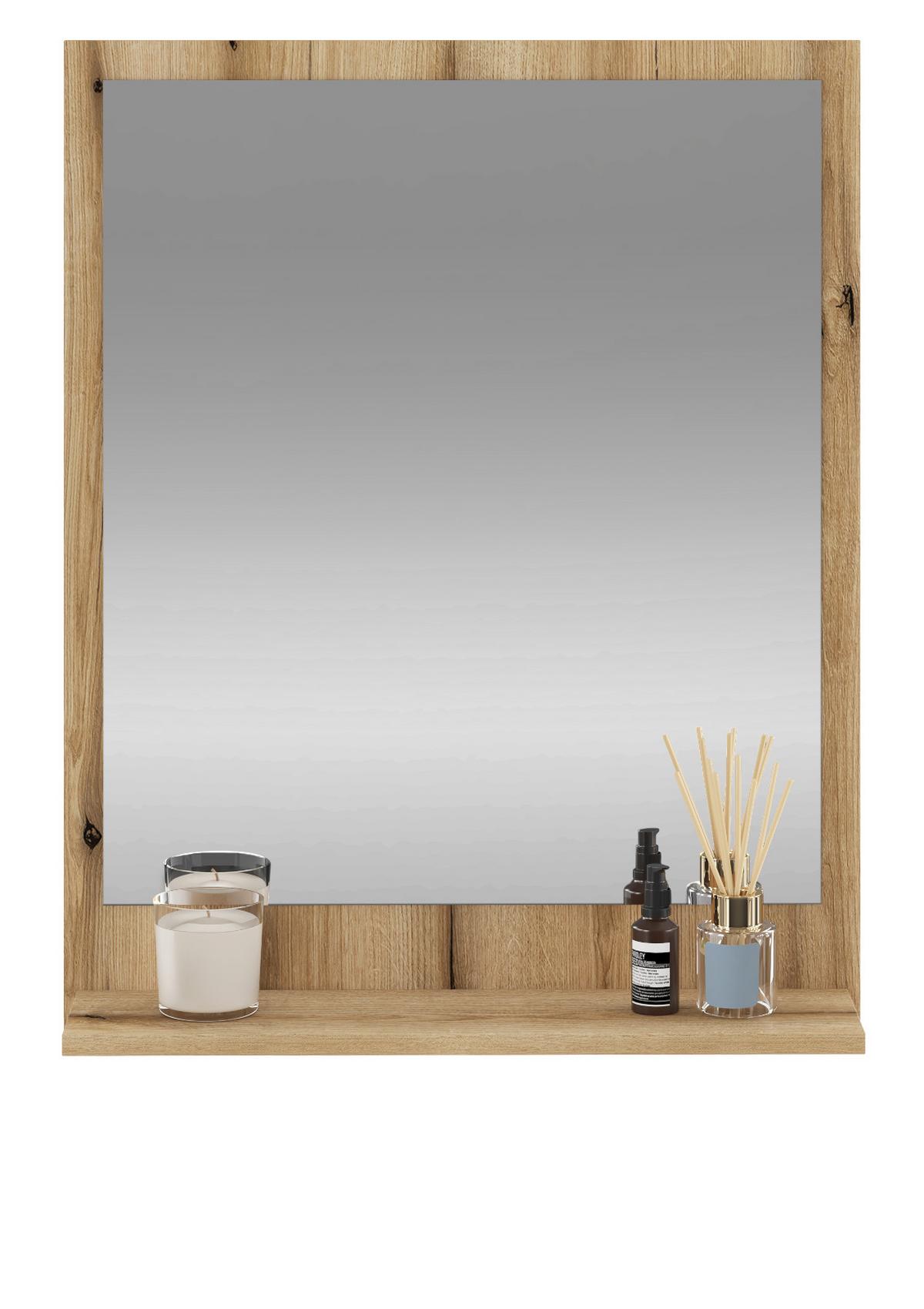 BADSPIEGEL Evoke Eiche, Wandspiegel mit Ablage, 60 x 75 cm - Eichefarben, Glas/Holzwerkstoff (60/75/16cm) - Furn.Design