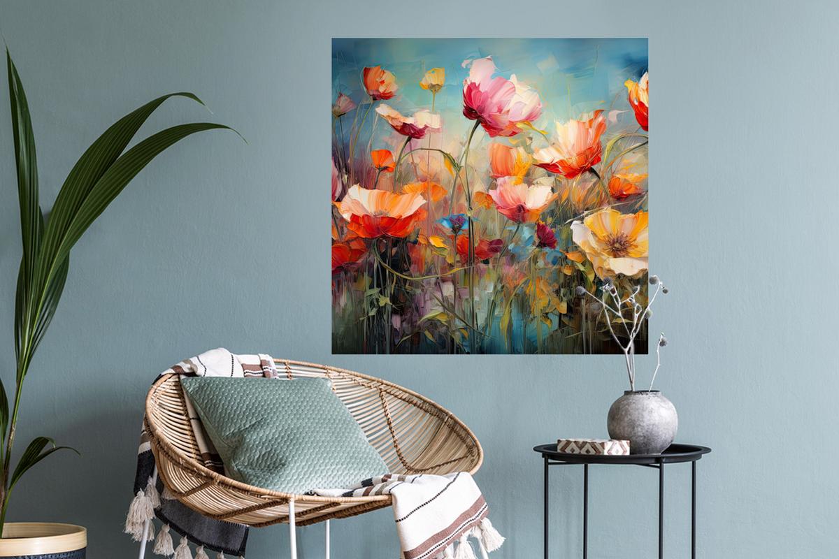 WANDTATTOO Blumen - Aquarell - Kunst - Botanisch - Natur Wanddeko 50x50 cm - Orange, Kunststoff (50/50/0.1cm) - MuchoWow