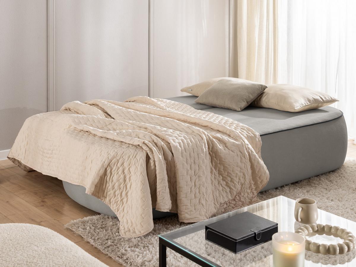SCHLAFSOFA Vero im modernen und abgerundeten Design mit Bettkasten aus Grau Plüschstoff mit schwarzer Paspel - Schwarz/Grau, Holz/Kunststoff (210/90/98cm) - S-Style Möbel