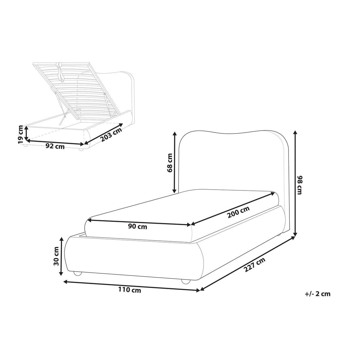 BETT mit Stauraum 90/200 cm Stoff Cremeweiß Blagnac - Creme, Textil (90/200cm) - Beliani