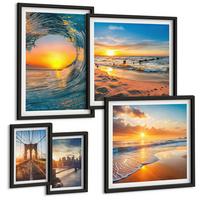 BILDER SET 5er Set - 50x50 cm & 20x30 cm & 40x60 cm Schwarzer Rahmen - Brücken, Sonnenuntergänge, Stadt - Schwarz, Kunststoff (40/60cm) - TULUP