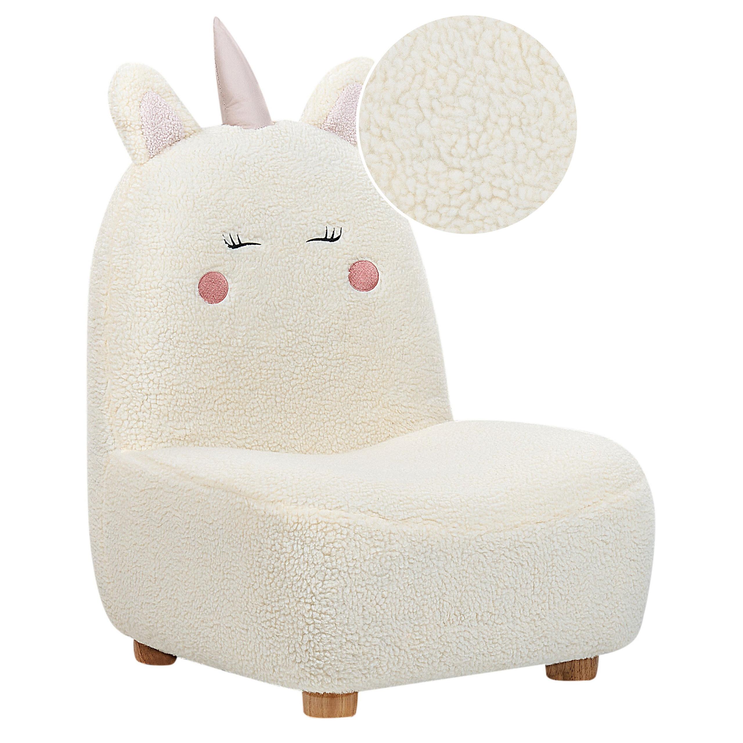KINDERSESSEL Teddy-Optik cremeweiß Tierform Einhorn Lulea - Hellbraun/Weiß, Kunststoff/Textil (50/75/54cm) - Beliani