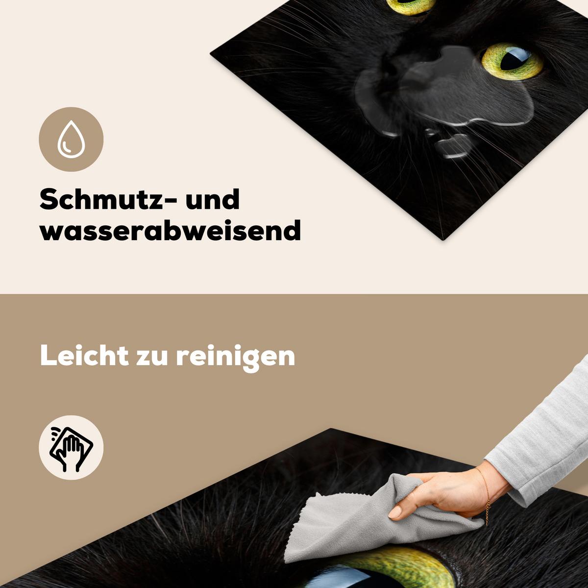 HERDABDECKPLATTE Katze - Augen - Gelb - Schwarz Abdeckung Ceranfeld 59x51 cm - Schwarz, Kunststoff (59/51/0.2cm) - MuchoWow
