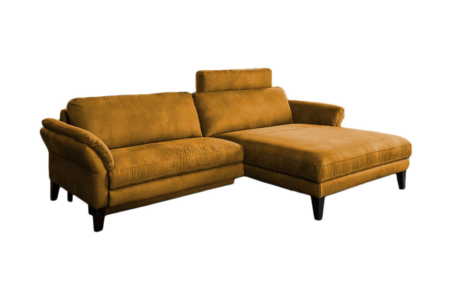 ECKSOFA MALTA Gold Webstoff - Goldfarben/Schwarz, Buchenholz/Textil (302/175cm) - KAWOLA