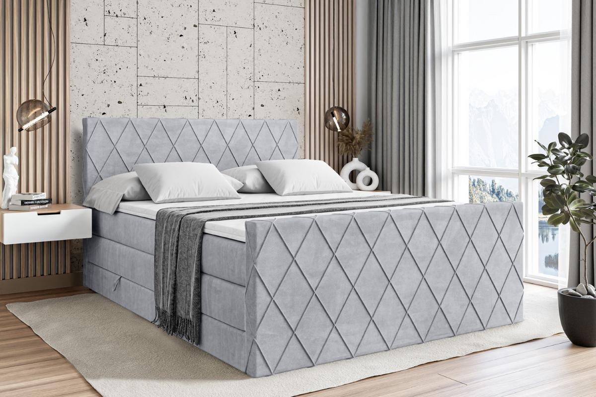 BOXSPRINGBETT LEPARO-Z KING - 160 x 200 - H3/H4 - Hellgrau - Hellgrau, Holzwerkstoff (160/200cm) - ALTDECOR