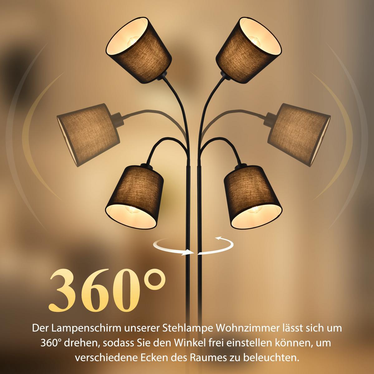 STEHLAMPE Lyvith 18/16/160 cm - Schwarz, Textil/Metall (18/16/160cm) - ZMH