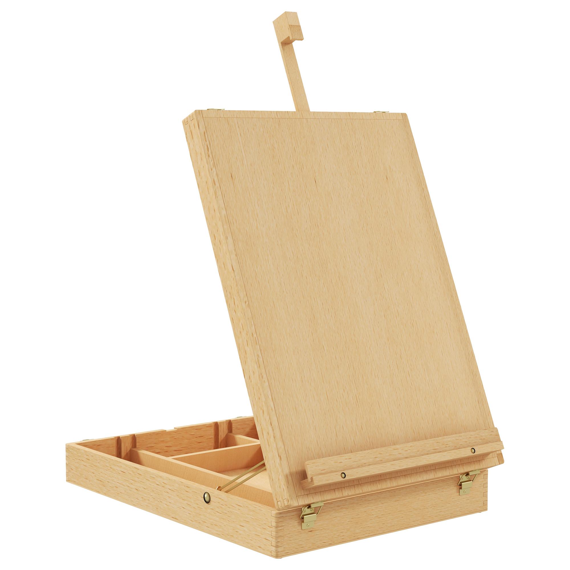 TISCHSTAFFELEI Winkelverstellbare Staffelei mit Griff, Stauraum Buchenholz Natur - Eiche Bianco, Holz (41.5/74.5/27cm) - HOMCOM