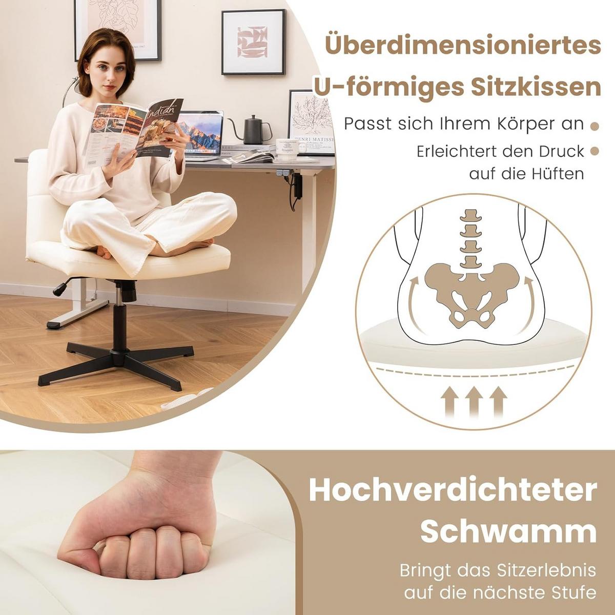 BÜROSTUHL Beige - Beige, Kunststoff (69/89/64cm) - COSTWAY