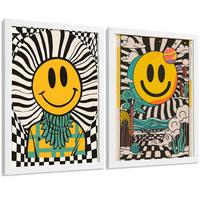 POSTER 4er Kunstdruck-Set Wandbilder Smiley Emoji modern Wohnzimmer Deko, Schlafzimmer, Küche, Badezimmer Weißer Rahmen A3 - Weiß, Papier (29.7/1/42cm) - Nacnic