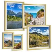 BILDER SET 5er Set - 50x50 cm & 20x30 cm & 40x60 cm Goldrahmen - See, Brücken, Berge - Goldfarben, Kunststoff (40/60cm) - TULUP