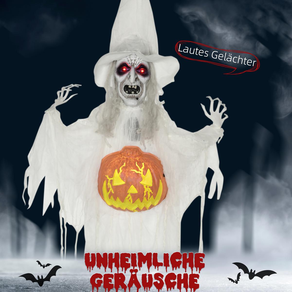 183CM Halloween Dekoration Halloween-Geist mit LED-Lichter, Horror-Geräusche - Weiß, Kunststoff (18/183/60cm) - HOMCOM