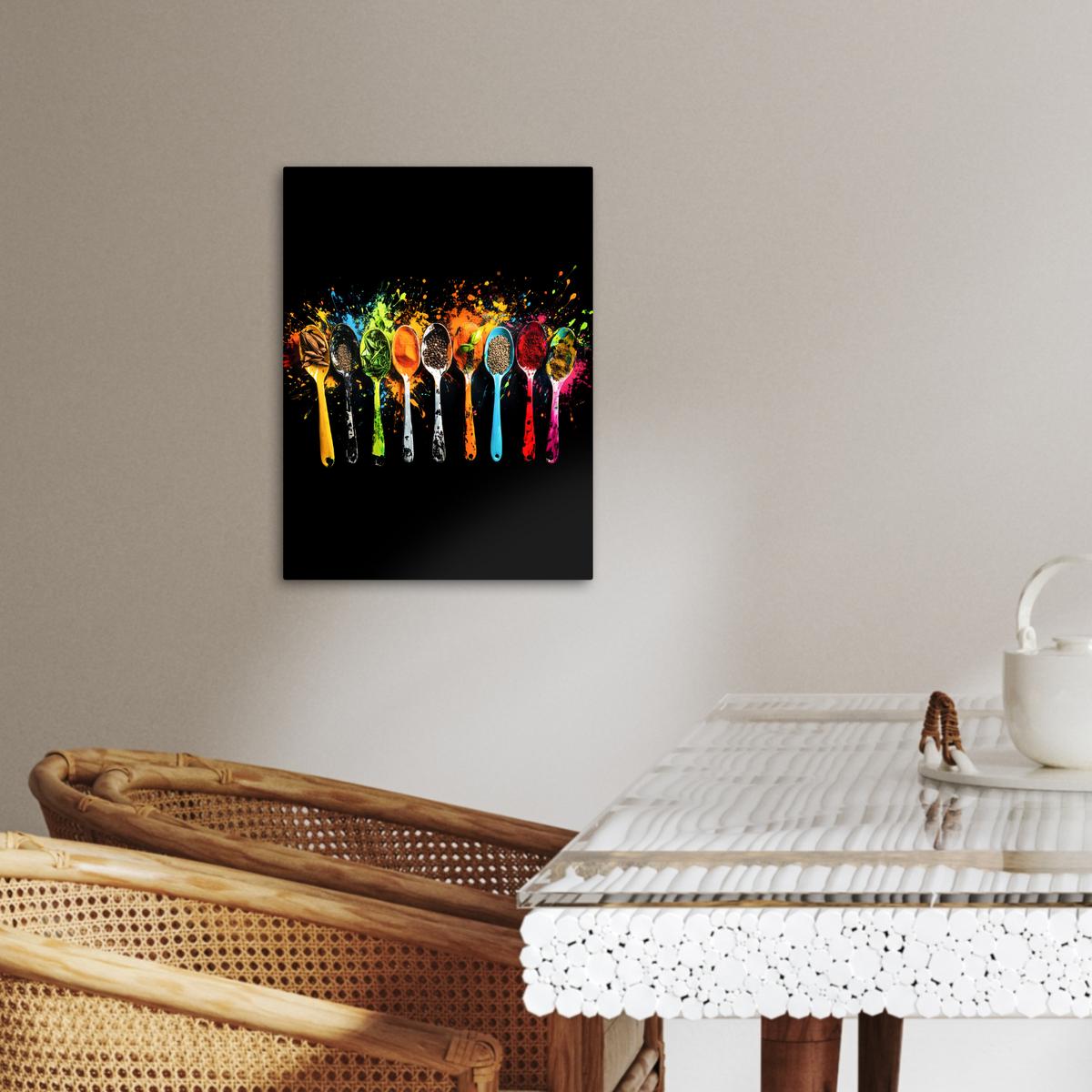LEINWANDBILD Löffel - Gewürze - Modern - Graffiti - Farbe - Farbenfroh Room Decor 30x40 cm - Multicolor, Textil (30/40cm) - MuchoWow