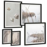 BILDER SET 5er Set - 50x50 cm & 20x30 cm & 40x60 cm Schwarzer Rahmen - Nahaufnahmen der Struktur im Boho-Stil - Schwarz, Kunststoff (40/60cm) - TULUP