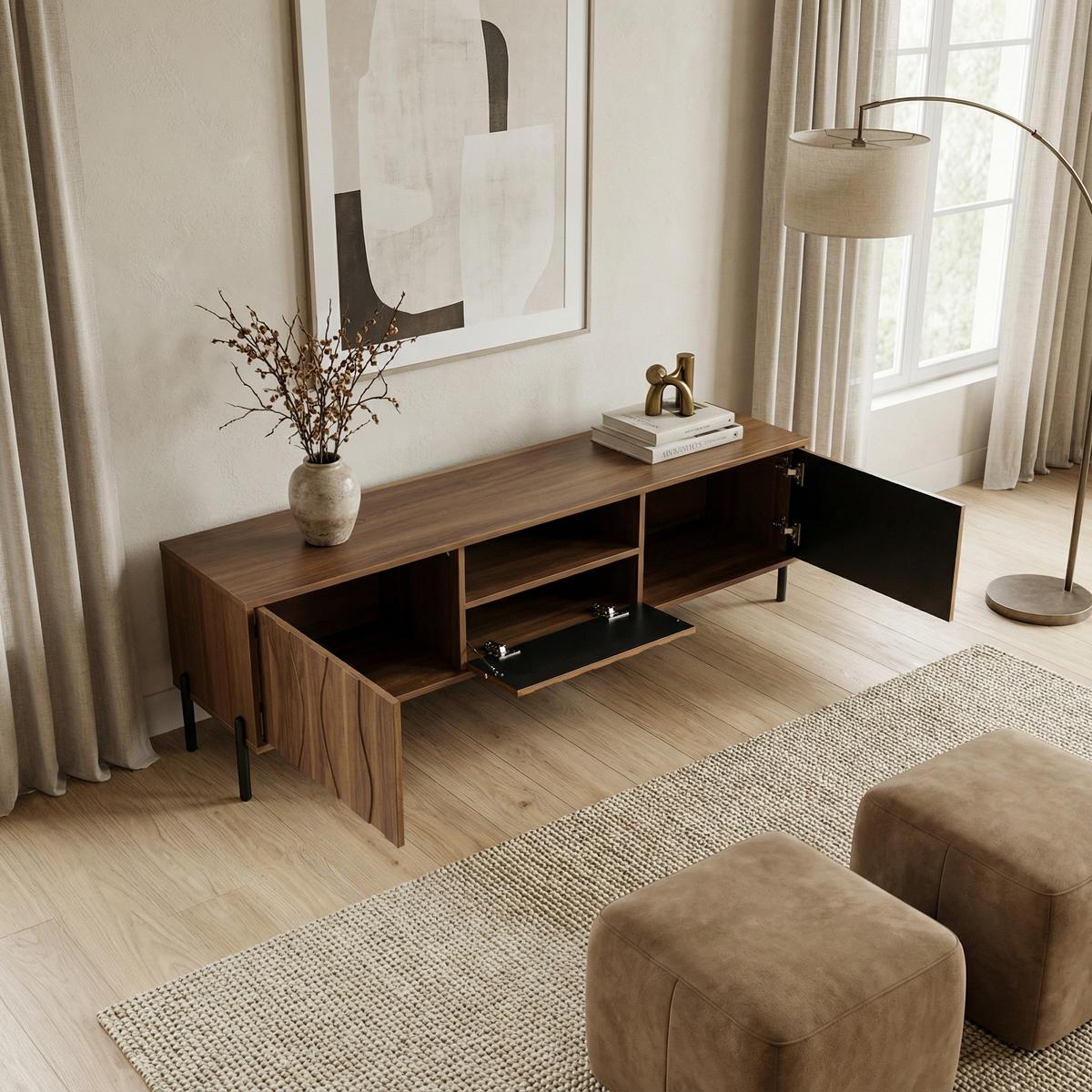 TV-SCHRANK 160 cm in Natur mit 3 Türen - Schwarz, Holzwerkstoff (160/46/35cm) - Urban Meuble