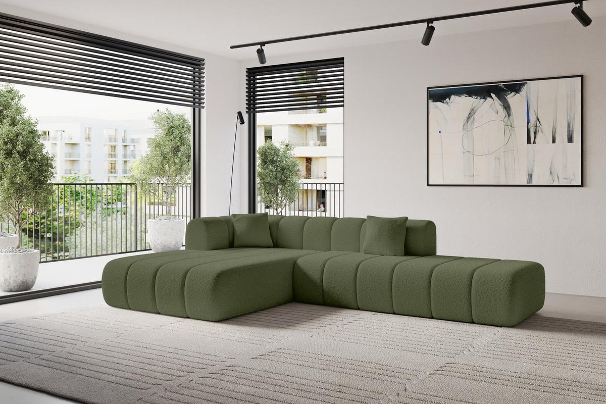 ECKSOFA Ottomane Links BILA-L 289x176x71 Grün Bouclé - Schwarz/Grün, Holzwerkstoff/Kunststoff (176/289cm) - ALTDECOR