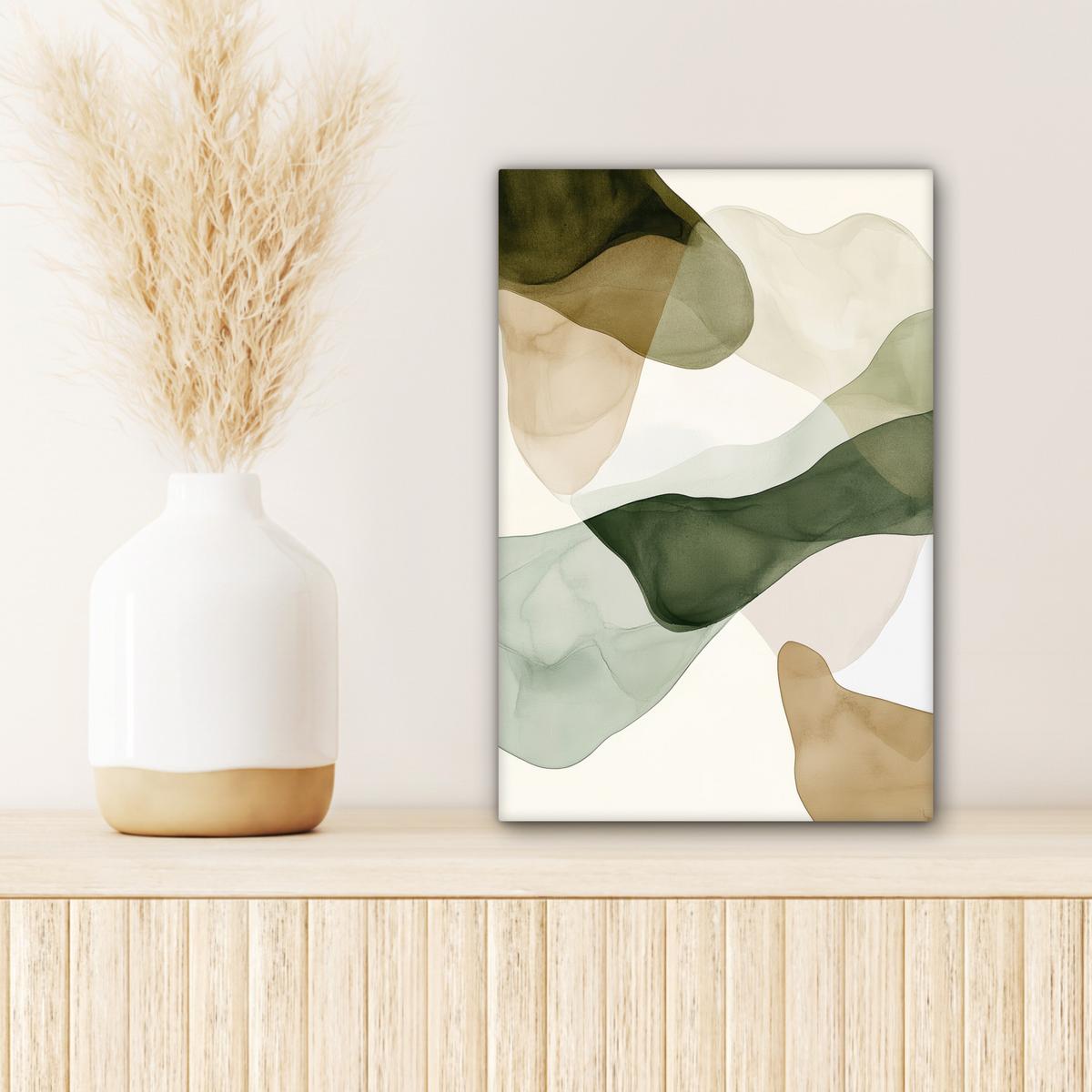LEINWANDBILD Japandi - Abstrakt - Grün Deko Wohnzimmer 20x30 cm - Salbeigrün, Textil (20/30cm) - MuchoWow