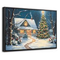 LEINWAND Bilder mit Rahmen - Weihnachten - Weihnachtsbaum - Winter - Zuhause - Schnee - 30x20 - Smaragdgrün, Textil (30/20cm) - MuchoWow
