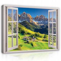 LEINWAND BILDER Fenster Berge Natur Wohnzimmer 120x80 - Multicolor, Holzwerkstoff (120/80cm) - Wallarena