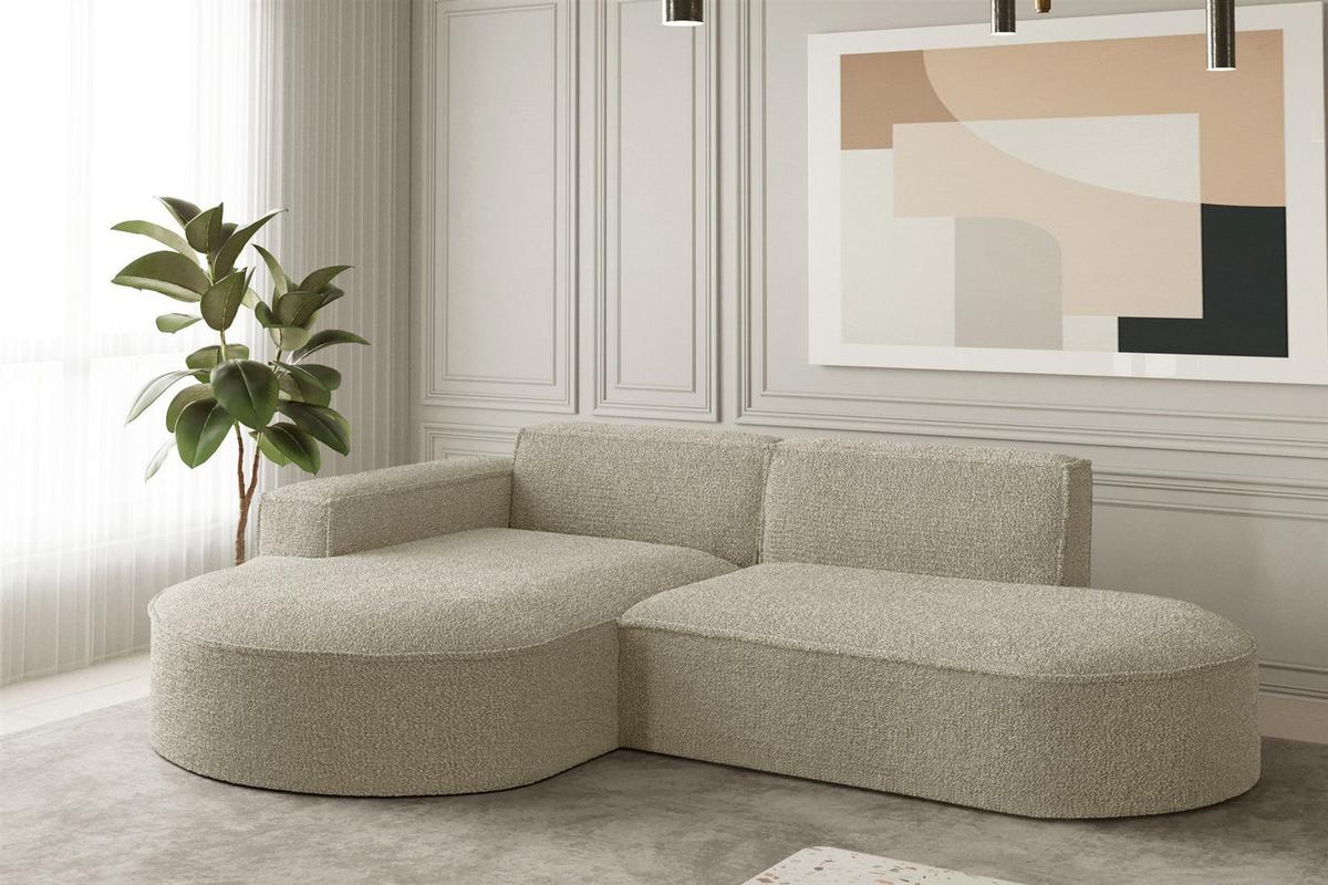 ECKSOFA Palma Xs Ottomane Ascot Bukla - Champagner, Holzwerkstoff/Textil (236/165cm) - Fun Möbel