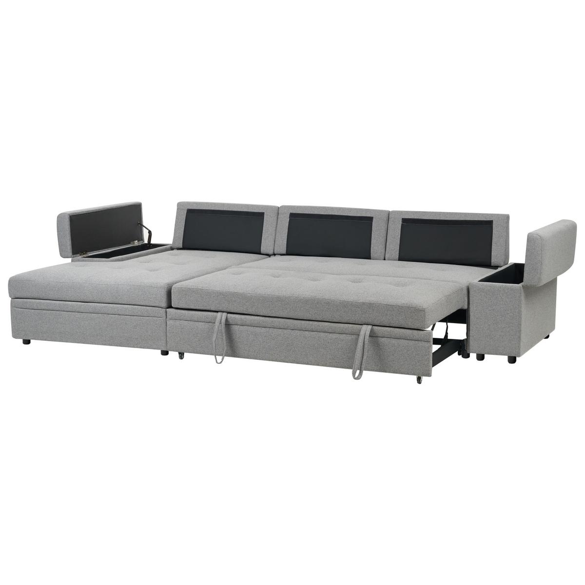 ECKSCHLAFSOFA 3-Sitzer Kunstleinen Grau mit Stauraum rechtsseitig Hrisey - Grau, Textil (293/161cm) - Beliani