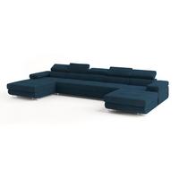 WOHNLANDSCHAFT OMBRA Blau Velours-Stoff mit Schlaffunktion - Blau, Holz (425/90/202cm) - MASSENO
