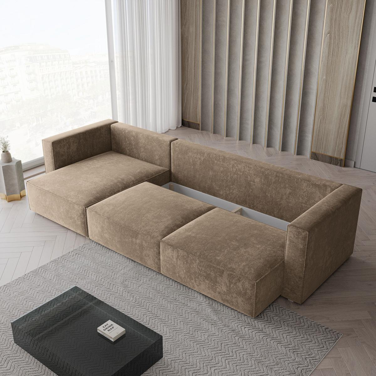 ECKSOFA TOLMO LM Beige Chenille mit Schlaffunktion - Beige, Holzwerkstoff/Textil (347/148cm) - MASSENO