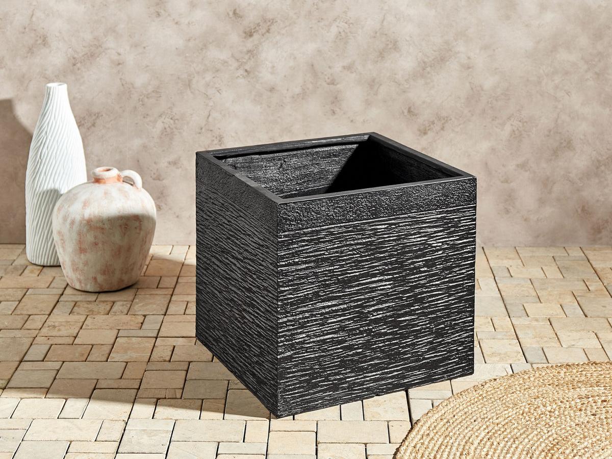 BLUMENTOPF schwarz quadratisch 50/50/46 cm Paros - Schwarz, Naturmaterialien (46cm) - Beliani