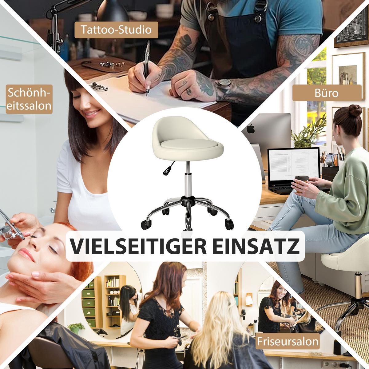 ROLLHOCKER Höhenverstellbarer Arbeitshocker 63-83 cm Drehhocker mit Rädern - Weiß, Kunststoff (35/83/35cm) - HOMCOM