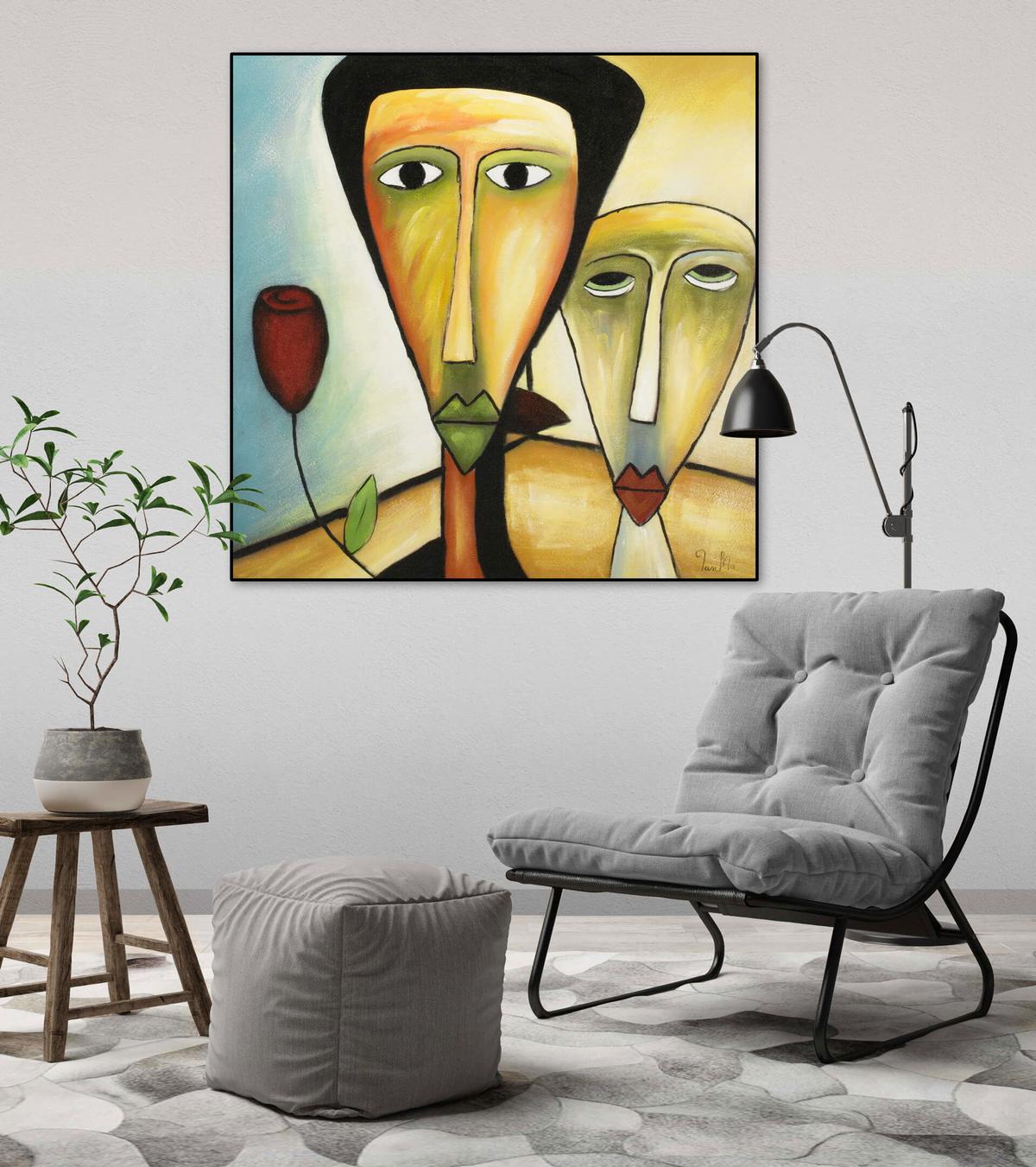 ACRYLBILD HANDGEMALT 80/80 cm - Blau/Gelb, Holz/Textil (80/80cm) - KUNSTLOFT
