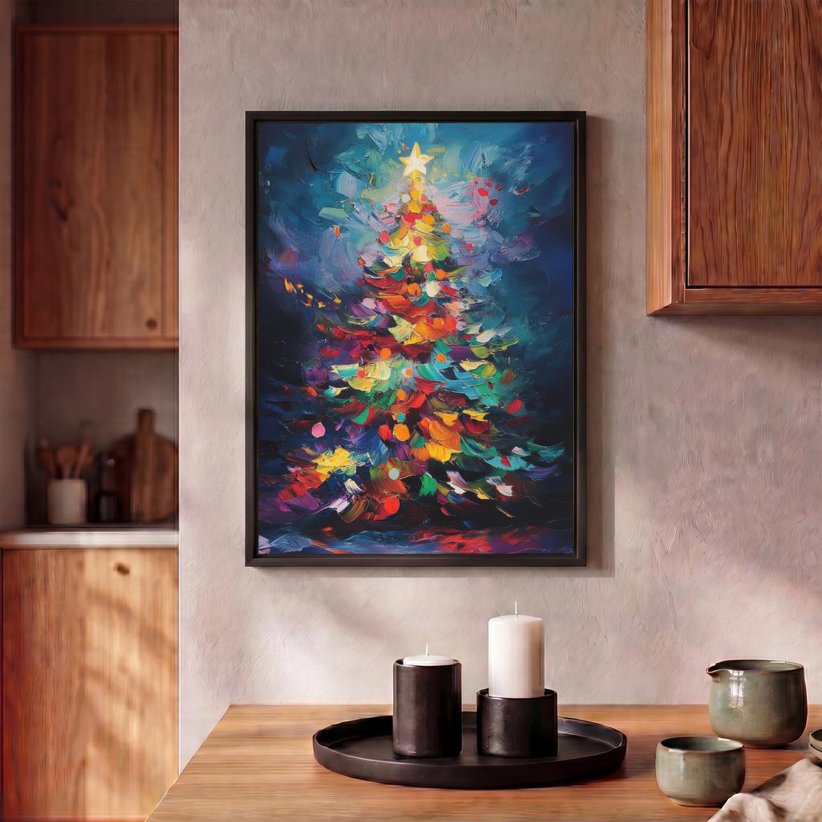 LEINWAND Bilder mit Rahmen - Weihnachtsbaum - Weihnachten - Abstrakt - Farbenfroh - 30x40 - Multicolor, Textil (30/40cm) - MuchoWow