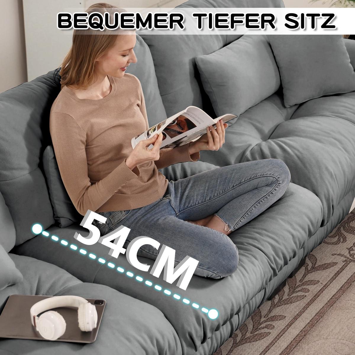 ECKSOFA chenille grau mit ottoman & 4 kissen - Grau, Textil (220/145cm) - Urban Meuble